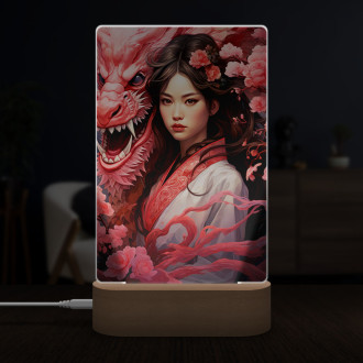 Lampa dívka s drakem v kimonu
