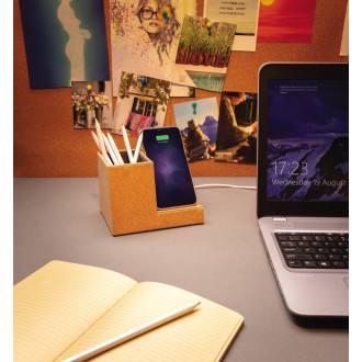 Korkový stojánek na pera s bezdrátovou nabíječkou 5W