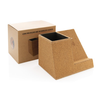 Korkový stojánek na pera s bezdrátovou nabíječkou 5W