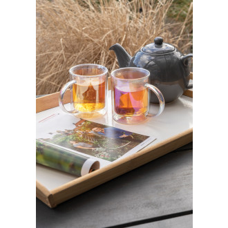 Dvoustěnný galvanicky pokovený skleněný hrnek