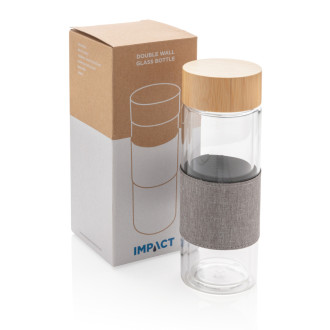 Dvoustěnná skleněná láhev s bambusovým uzávěrem Impact