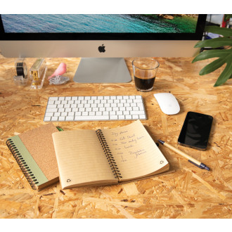 Korkový poznámkový blok s kroužkovou vazbou a perem