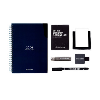 STARTER KIT INFINITE PLANNER A5. Sada obsahuje "nekonečný deník", čistící sadu, fix a držák na popisovače