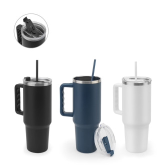 JOYNER XL. Velký cestovní hrnek z nerezové oceli (91 % recyklovaný) s vakuově izolovanou dvojitou stěnou a matným povrchem 1300 ml