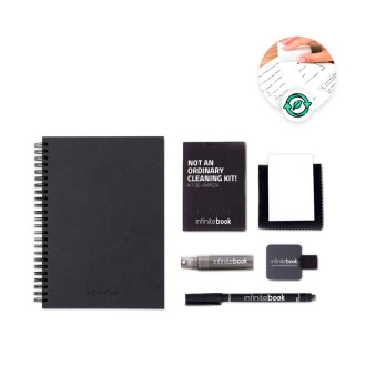 STARTER KIT INFINITEBOOK A5 PLANNER TEXTURE. Sada obsahující "InfiniteBook" s pevnou vazbou, 1 čistící sada, 1 fix a 1 držák na kuličkové pero