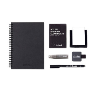 STARTER KIT INFINITEBOOK A5 PLANNER TEXTURE. Sada obsahující "InfiniteBook" s pevnou vazbou, 1 čistící sada, 1 fix a 1 držák na kuličkové pero