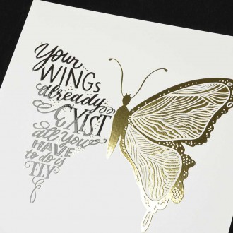 Motýl s Textem 3D Zlatý Plakát