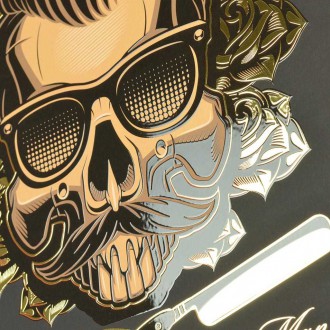 Barber lebka s růžemi 3D Zlatý Plakát