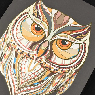 Vzorovaná Sova 3D Zlatý Plakát