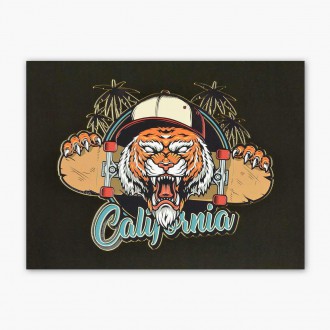 Tygr se skateboardem 3D Zlatý Plakát