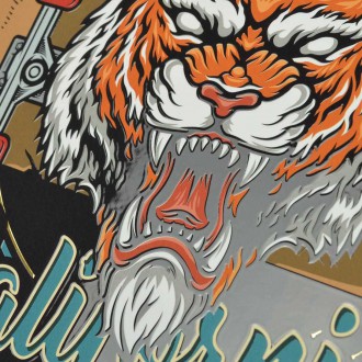 Tygr se skateboardem 3D Zlatý Plakát