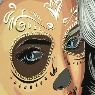 Dívka s makeupem lebky 3D Zlatý Plakát