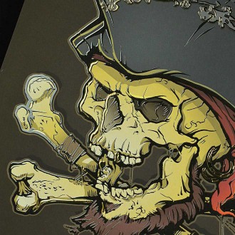 Pirátska lebka 3D Zlatý Plakát