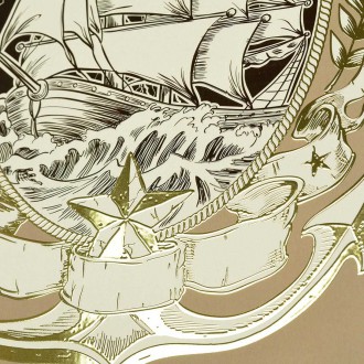 Pirátska loď 3D Zlatý Plakát