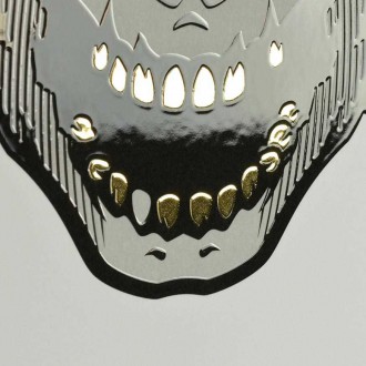 Samurajská přilba lebka 3D Zlatý Plakát