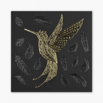 Zlatý kolibřík 2 3D Zlatý Plakát