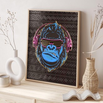 Gorila se sluchátky 3D Zlatý Plakát