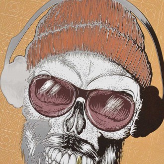 Lebka se sluchátky 3D Zlatý Plakát