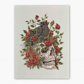 Vrána a lebka 3D Zlatý Plakát