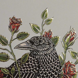 Vrána a lebka 3D Zlatý Plakát