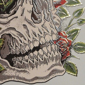 Vrána a lebka 3D Zlatý Plakát