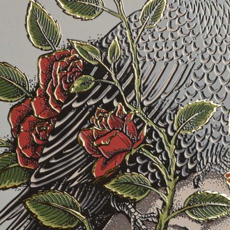 Vrána a lebka 3D Zlatý Plakát