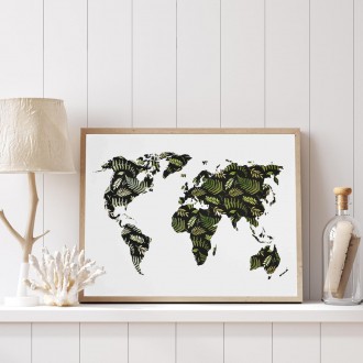 Mapa světa s květinovým vzorem 3D Plakát