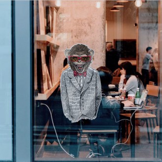 3D Samolepka Šimpanz s červenými brýlemi