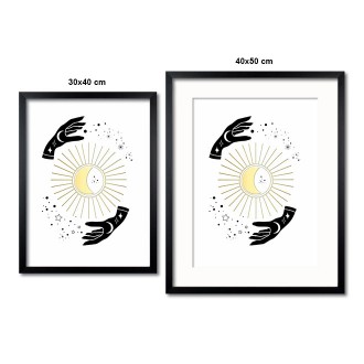 Lidská ruka měsíc a slunce 3D Zlatý Plakát