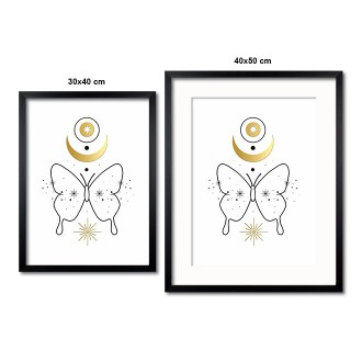 Motýl s měsícem 3D Zlatý Plakát