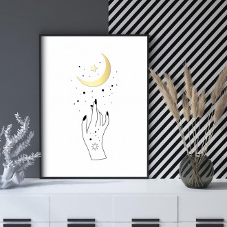 Mystická ženská ruka s měsícem 3D Zlatý Plakát