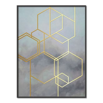 Abstraktní šestiúhelníkový akvarel 3D Zlatý Plakát