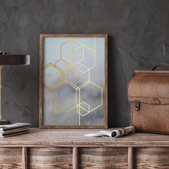 Abstraktní šestiúhelníkový akvarel 3D Zlatý Plakát