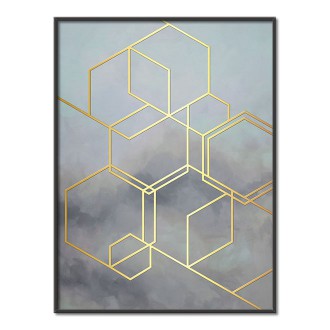 Abstraktní šestiúhelníkový akvarel 2 3D Zlatý Plakát