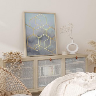 Abstraktní šestiúhelníkový akvarel 2 3D Zlatý Plakát