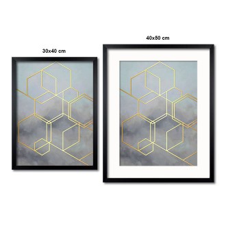 Abstraktní šestiúhelníkový akvarel 2 3D Zlatý Plakát
