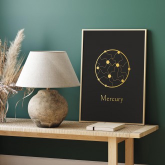 Vintage Merkur s černým pozadím 3D Zlatý Plakát