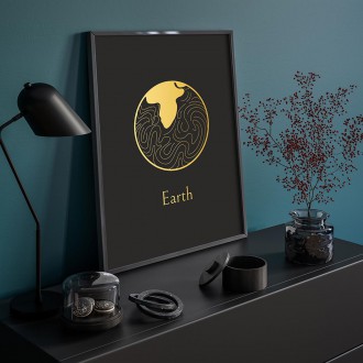 Vintage Země s černým pozadím 3D Zlatý Plakát