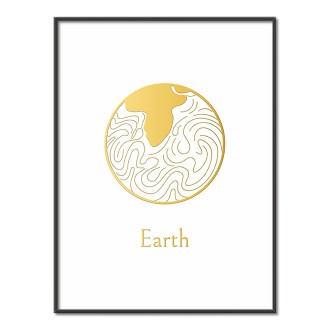 Vintage Země s bílým pozadím 3D Zlatý Plakát