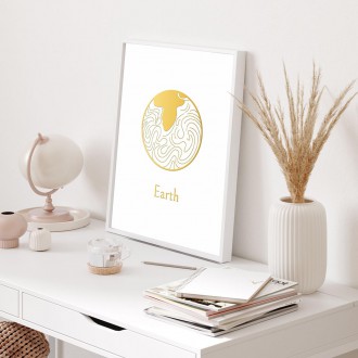 Vintage Země s bílým pozadím 3D Zlatý Plakát