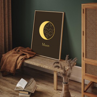 Vintage Měsíc s černým pozadím 3D Zlatý Plakát