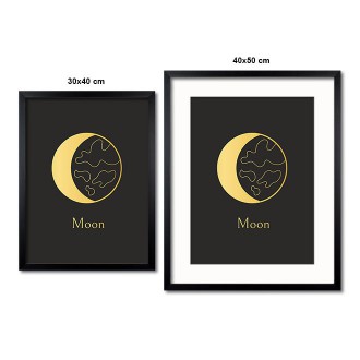 Vintage Měsíc s černým pozadím 3D Zlatý Plakát