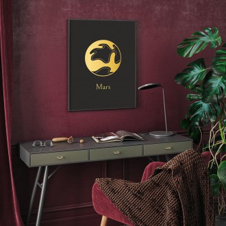 Vintage Mars s černým pozadím 3D Zlatý Plakát