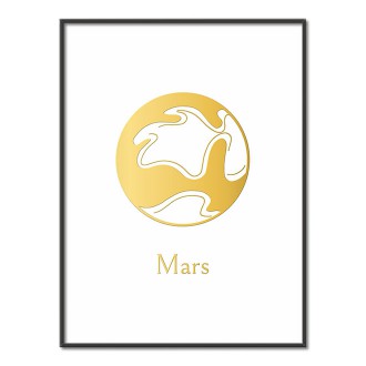 Vintage Mars s bílým pozadím 3D Zlatý Plakát