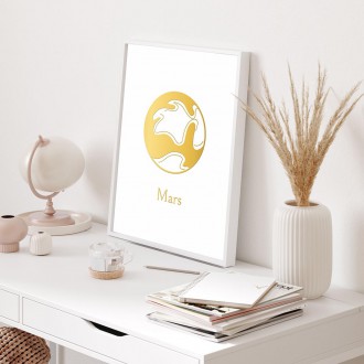 Vintage Mars s bílým pozadím 3D Zlatý Plakát