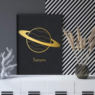 Vintage Saturn s černým pozadím 3D Zlatý Plakát