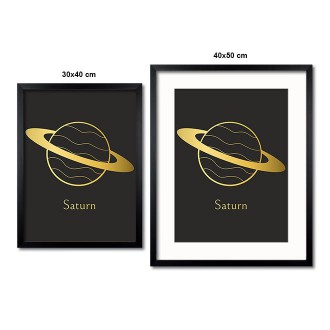Vintage Saturn s černým pozadím 3D Zlatý Plakát