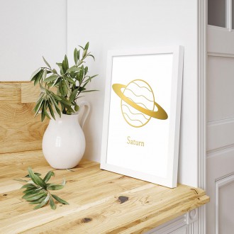 Vintage Saturn s bílým pozadím 3D Zlatý Plakát