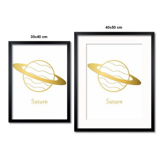 Vintage Saturn s bílým pozadím 3D Zlatý Plakát