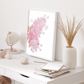 Růžový květovaný motýl 3D Růžový Plakát